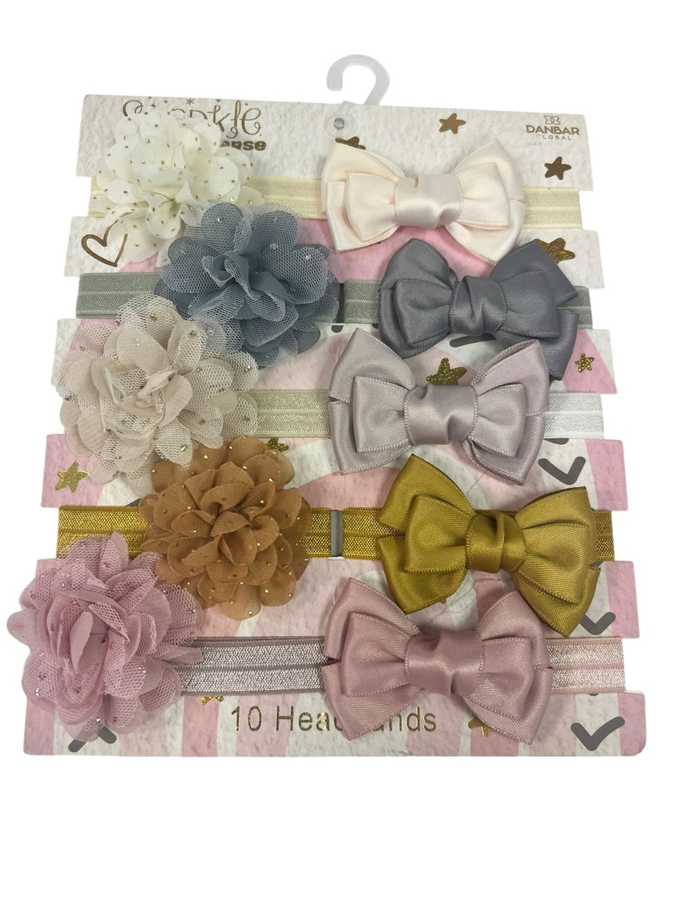 Assorted Kids Flower & Bow Headbands - Cream, Gray, Pink, Gold & Tan